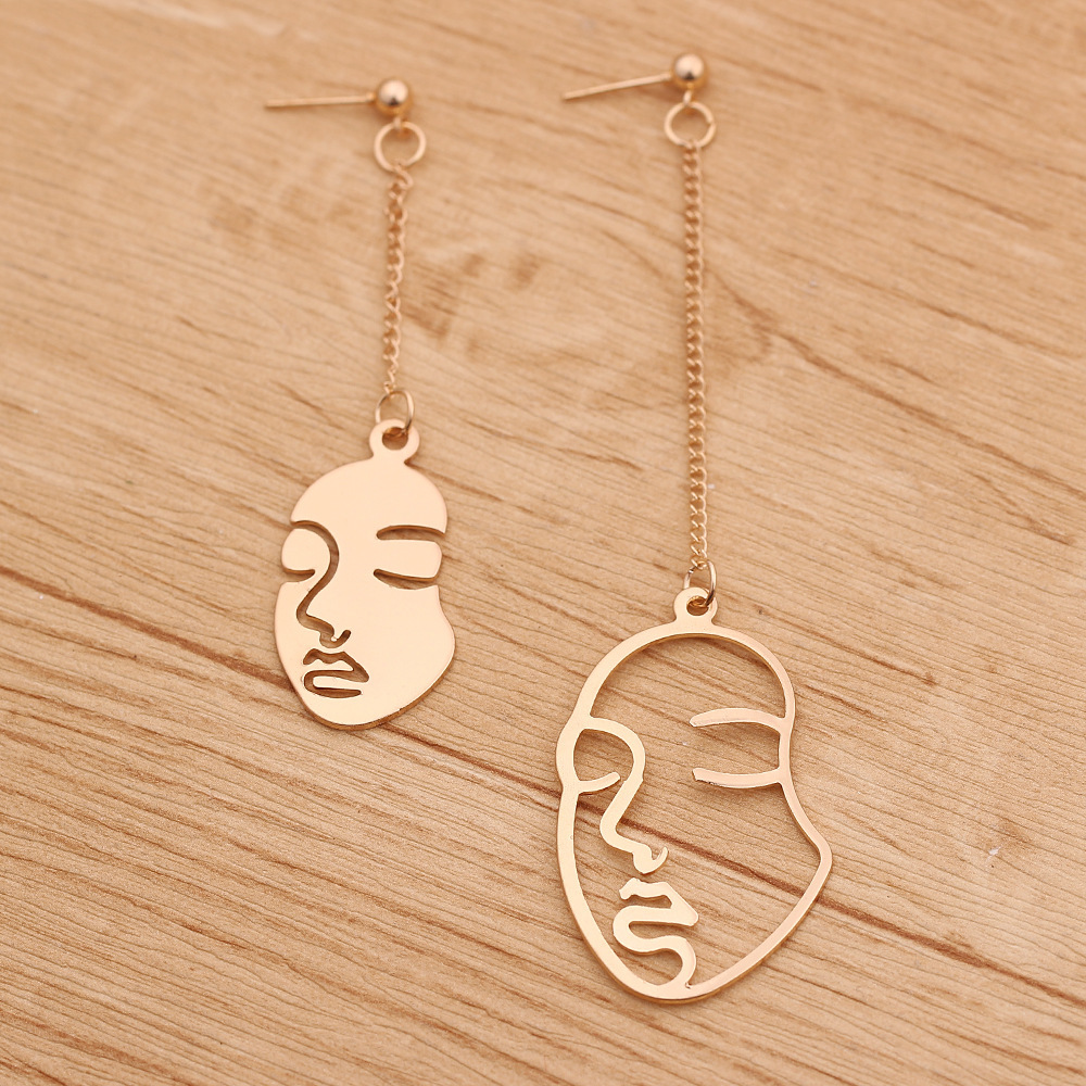 Gold / Silver Face Abstract Drop Dangle Earrings for Women Jewelry