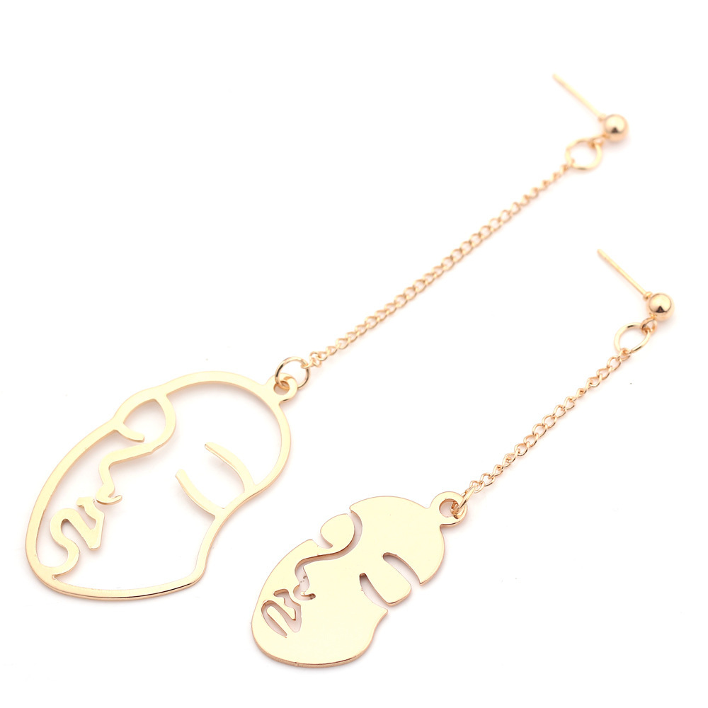 Gold / Silver Face Abstract Drop Dangle Earrings for Women Jewelry