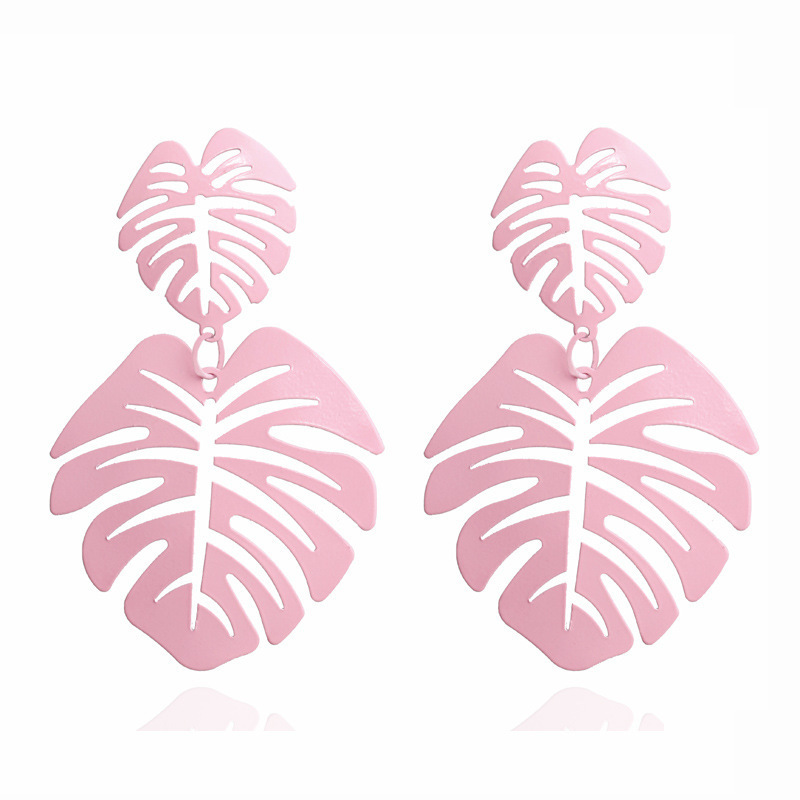 New Fashion Big Leaf Drop Earrings - Vintage Geometric Palm Leaves Green Hollow Jewelry for Women