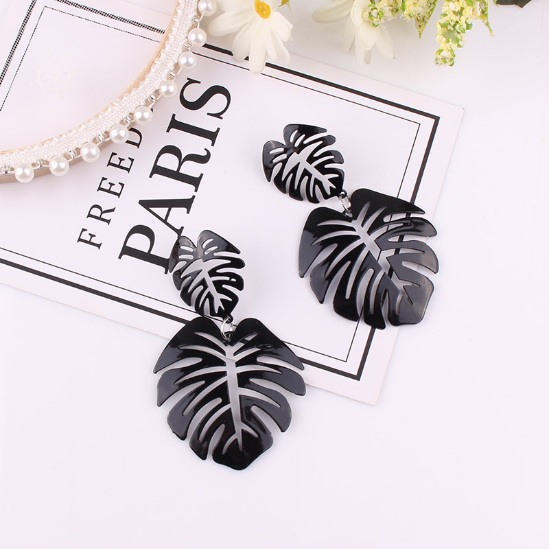 New Fashion Big Leaf Drop Earrings - Vintage Geometric Palm Leaves Green Hollow Jewelry for Women