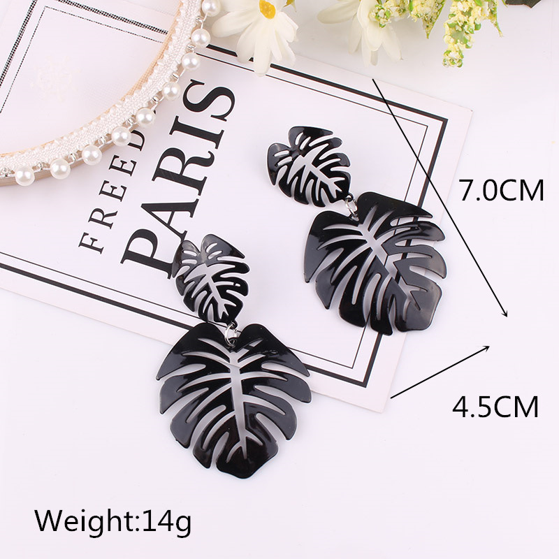 New Fashion Big Leaf Drop Earrings - Vintage Geometric Palm Leaves Green Hollow Jewelry for Women