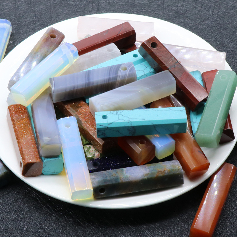 Natural Healing Rectangle Crystal Stone Pendant Necklace Gemstone Point Necklaces Reiki Quartz Jewelry for Women