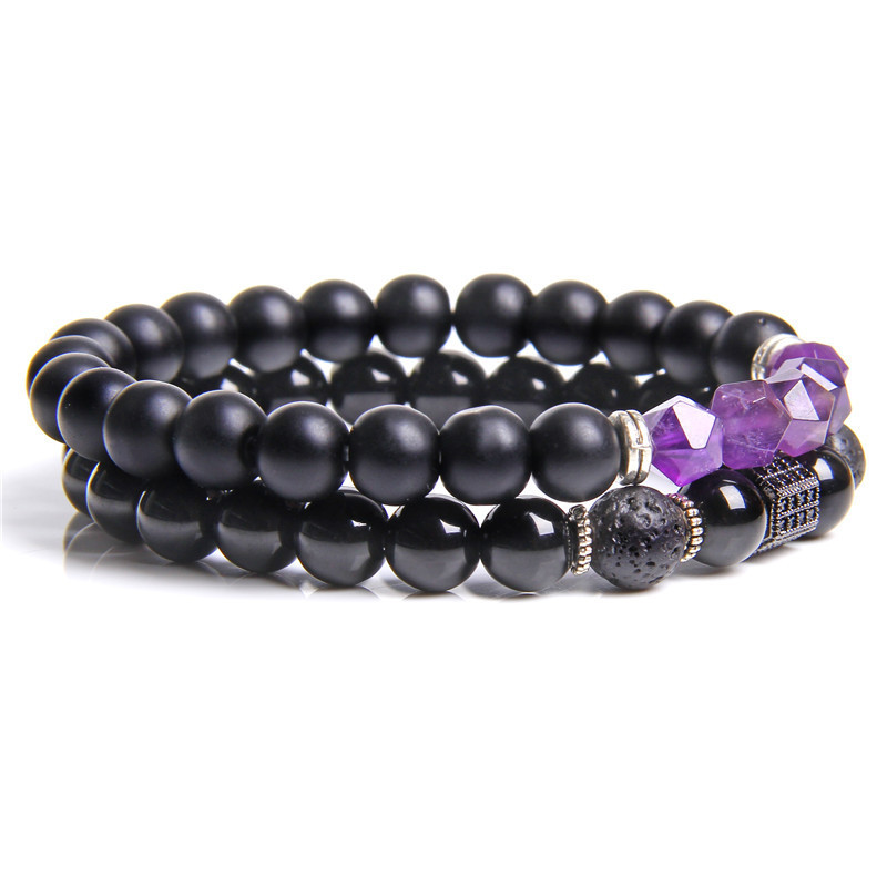 Coupled Matte Onyx Bracelet for women Men with Facet Gemstone Bangle