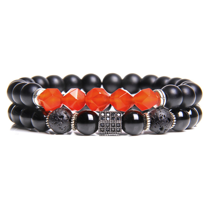 Coupled Matte Onyx Bracelet for women Men with Facet Gemstone Bangle