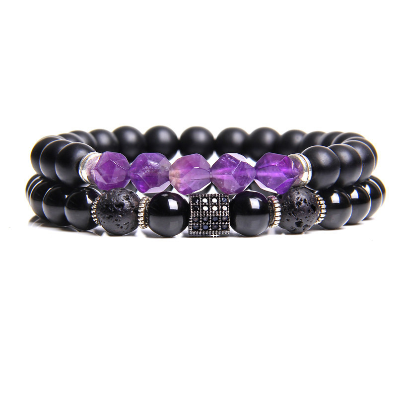 Coupled Matte Onyx Bracelet for women Men with Facet Gemstone Bangle
