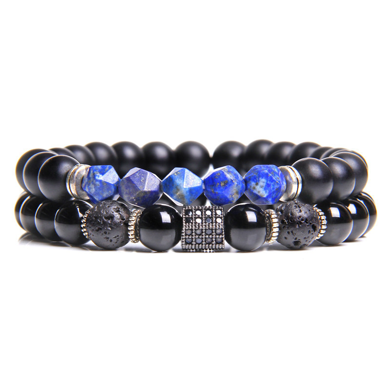 Coupled Matte Onyx Bracelet for women Men with Facet Gemstone Bangle