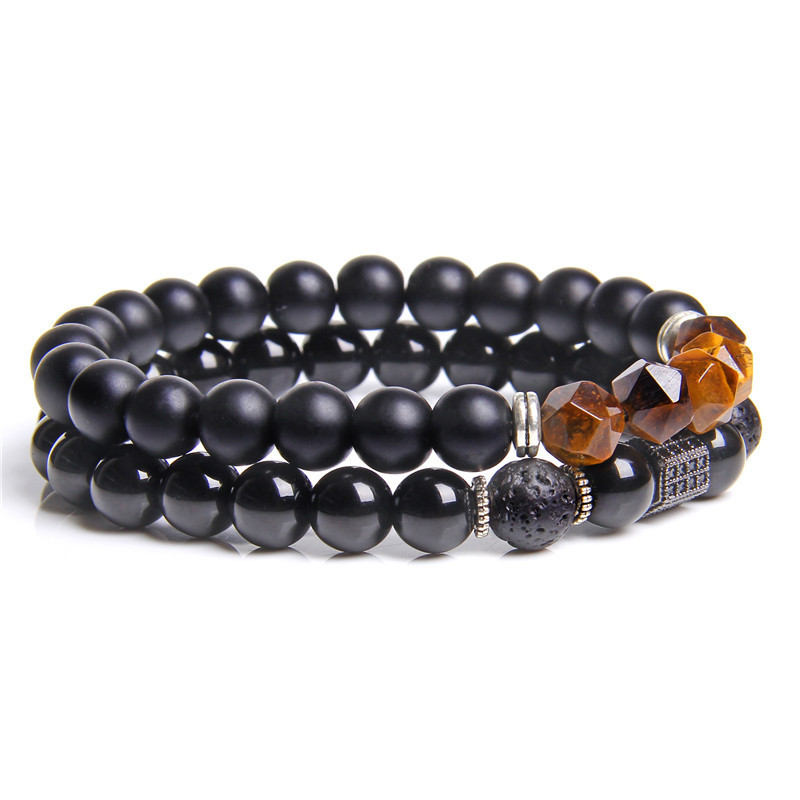 Coupled Matte Onyx Bracelet for women Men with Facet Gemstone Bangle