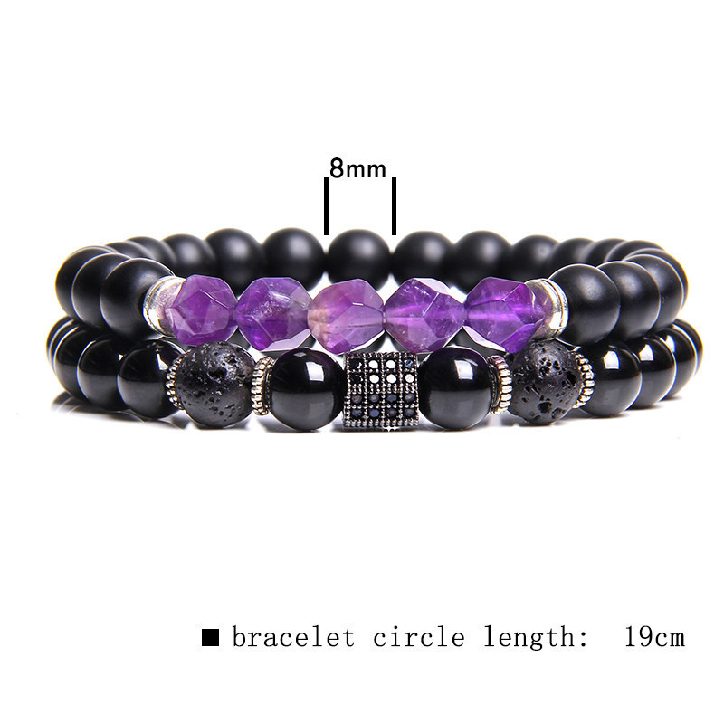 Coupled Matte Onyx Bracelet for women Men with Facet Gemstone Bangle