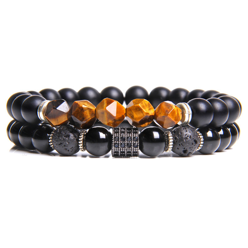 Coupled Matte Onyx Bracelet for women Men with Facet Gemstone Bangle