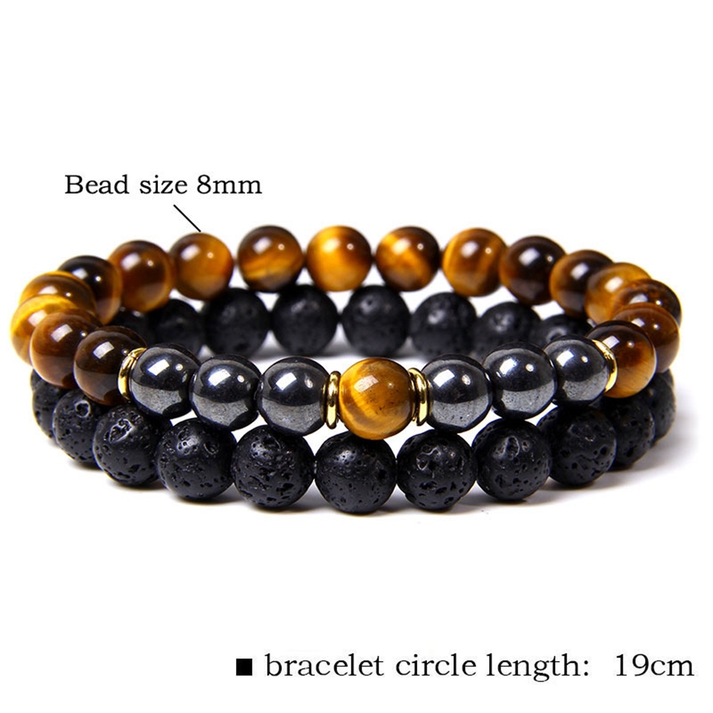 Lava Couples Bracelet for Women Men - 8mm Natural Bead Couples Bracelet for Couples Stress Relief Yoga Bracelet Lava Rock Elastic His and Hers Bracele