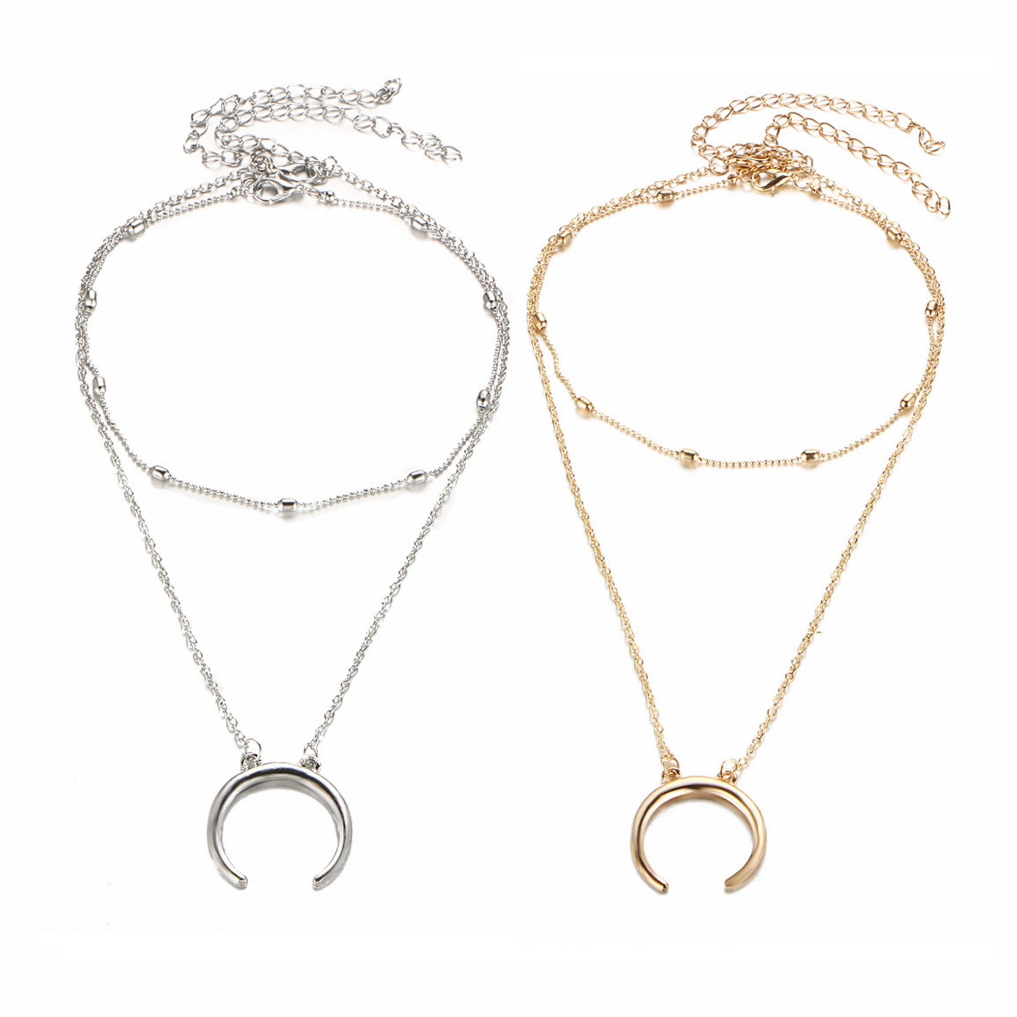 Boho Moon Pendant Necklace Silver Satellite Chain Layered Necklaces Choker Horn Crescent Clavicle Chain Necklace Jewelry for Women and Girls