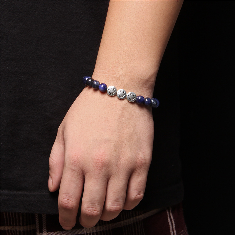Natural Gemstone 8MM Beads Simle Face Alloy(3PCS) Stone Bracelet