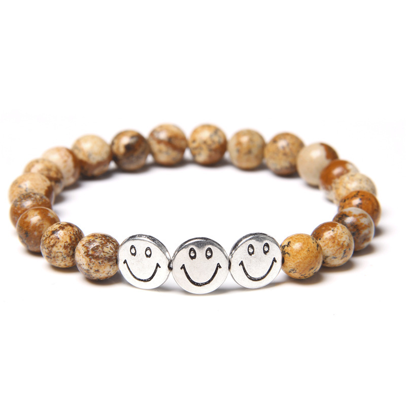 Natural Gemstone 8MM Beads Simle Face Alloy(3PCS) Stone Bracelet