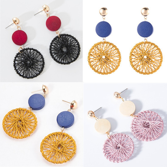 Circle Hollow Weave Net Drop Earring Women Fashion Jewelry Gift Drop & Dangle