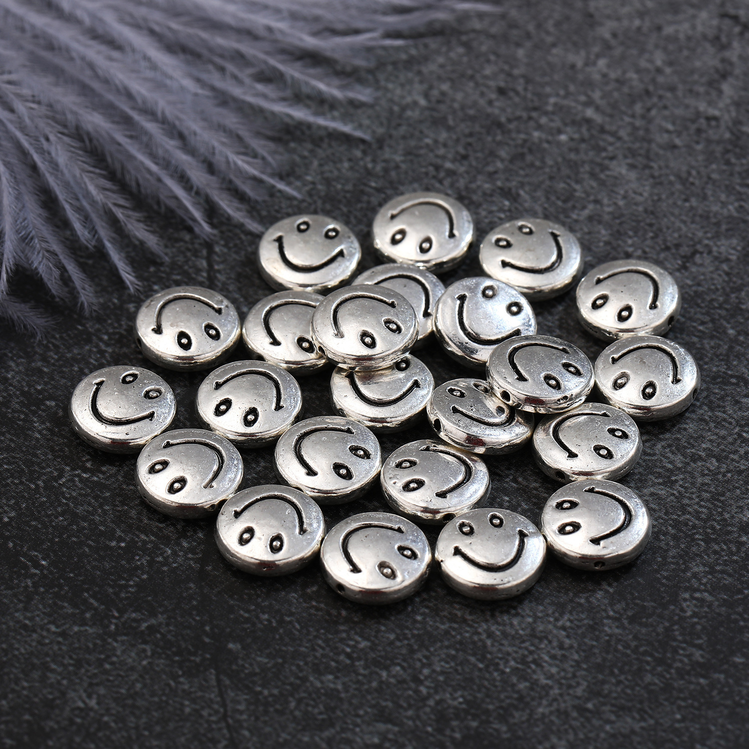 100PCS Silver Color Smile Alloy Beads 10MM