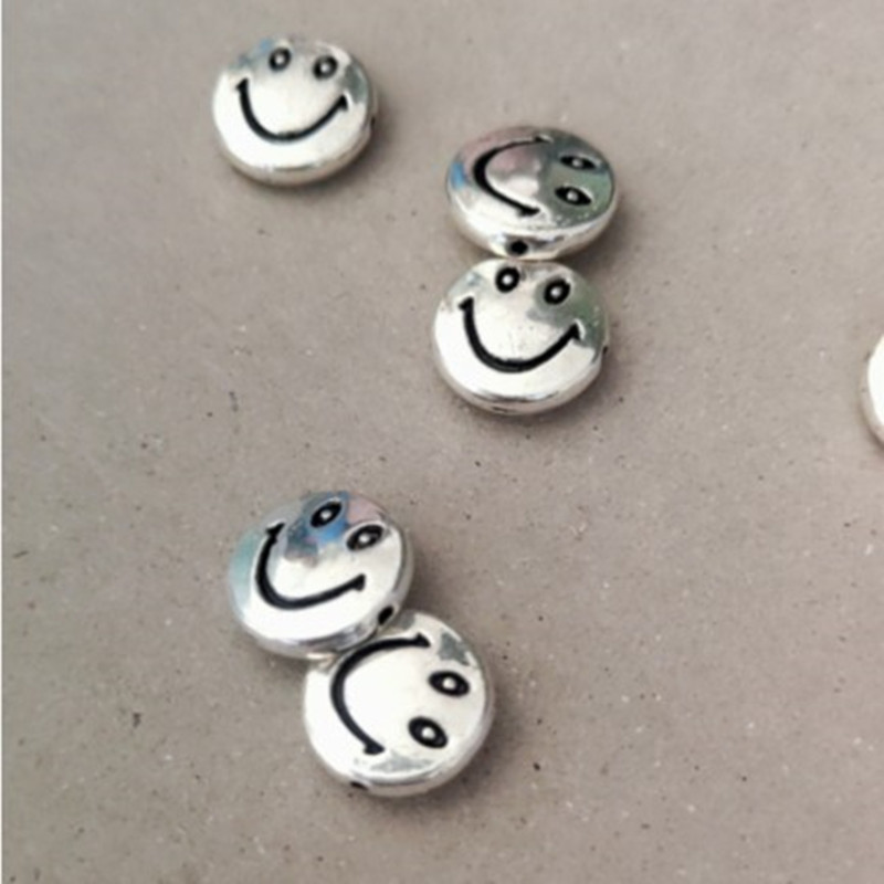 100PCS Silver Color Smile Alloy Beads 10MM
