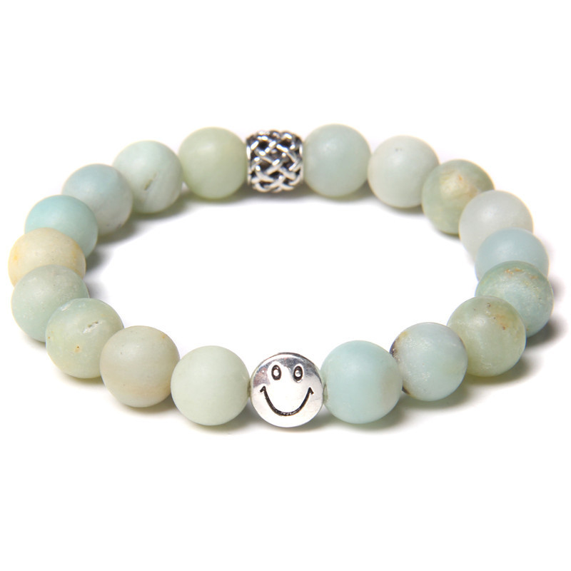 Natural Gemstone 8MM Beads Simle Face Alloy(3PCS) Stone Bracelet