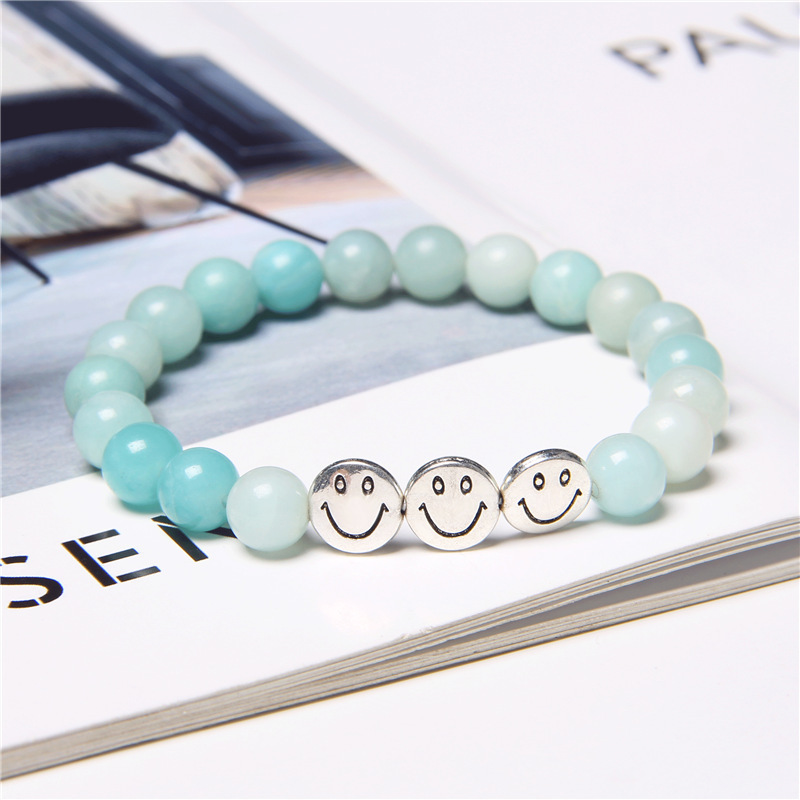 Natural Gemstone 8MM Beads Simle Face Alloy(3PCS) Stone Bracelet