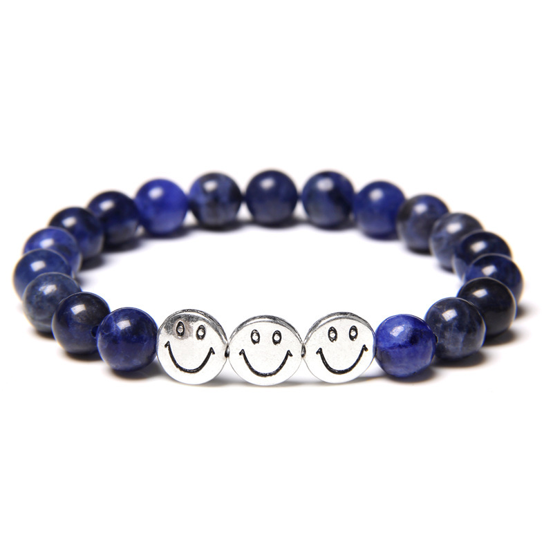 Natural Gemstone 8MM Beads Simle Face Alloy(3PCS) Stone Bracelet