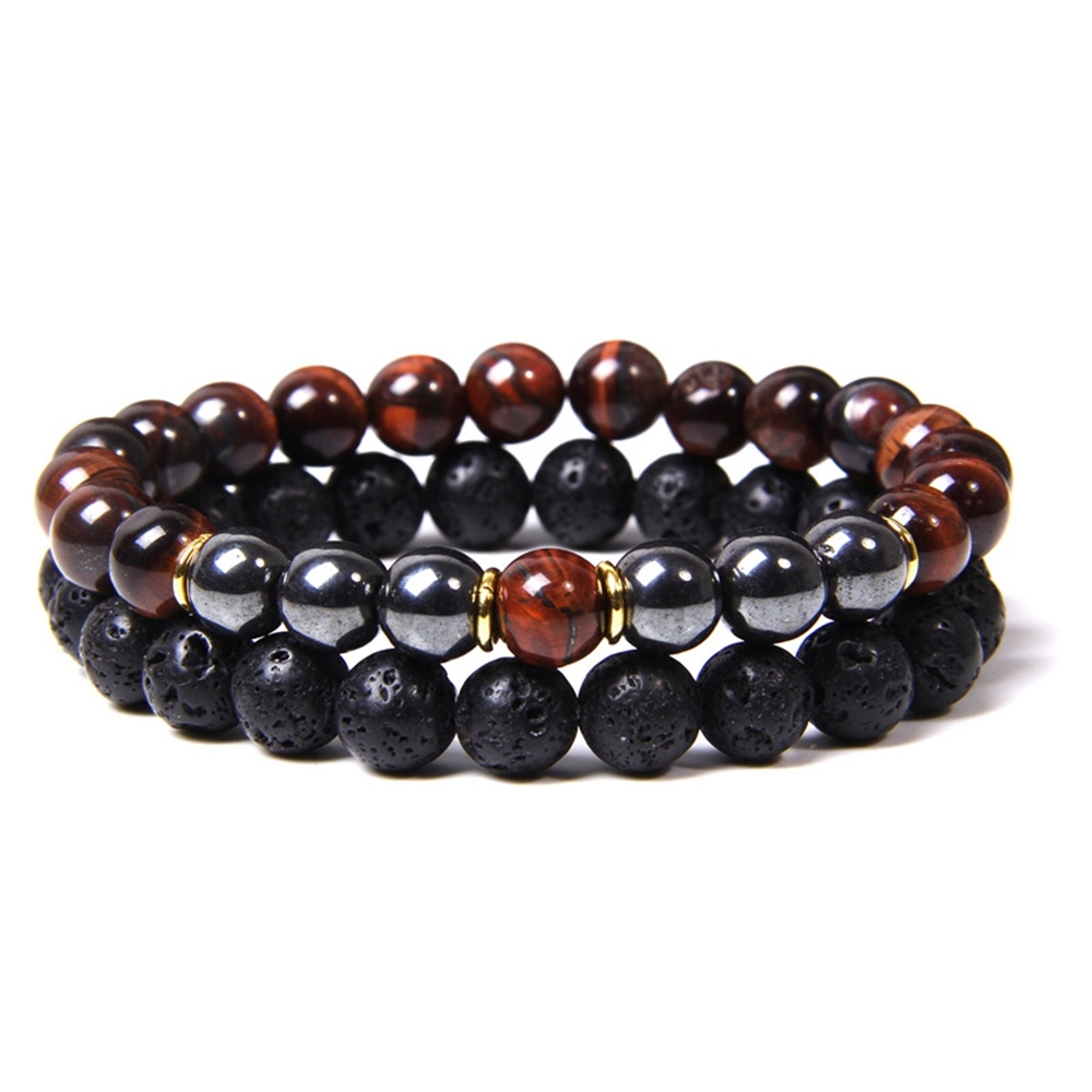 Lava Couples Bracelet for Women Men - 8mm Natural Bead Couples Bracelet for Couples Stress Relief Yoga Bracelet Lava Rock Elastic His and Hers Bracele
