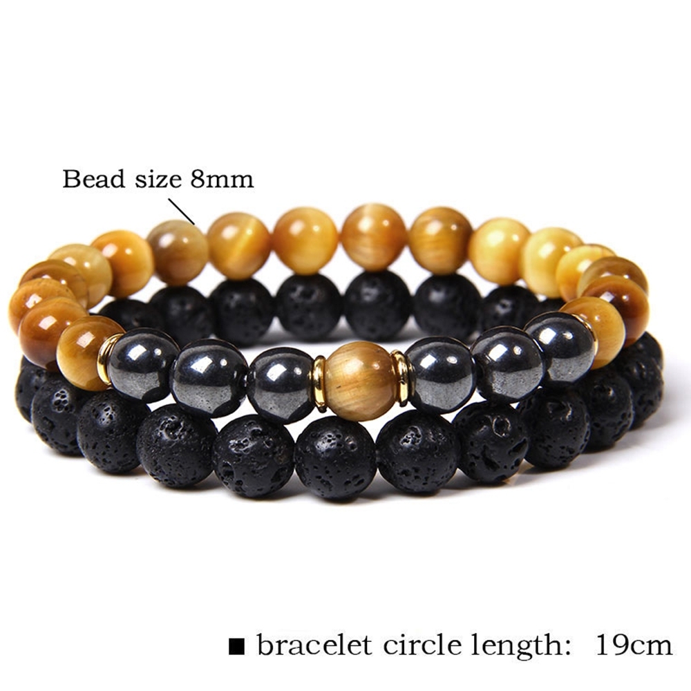 Lava Couples Bracelet for Women Men - 8mm Natural Bead Couples Bracelet for Couples Stress Relief Yoga Bracelet Lava Rock Elastic His and Hers Bracele