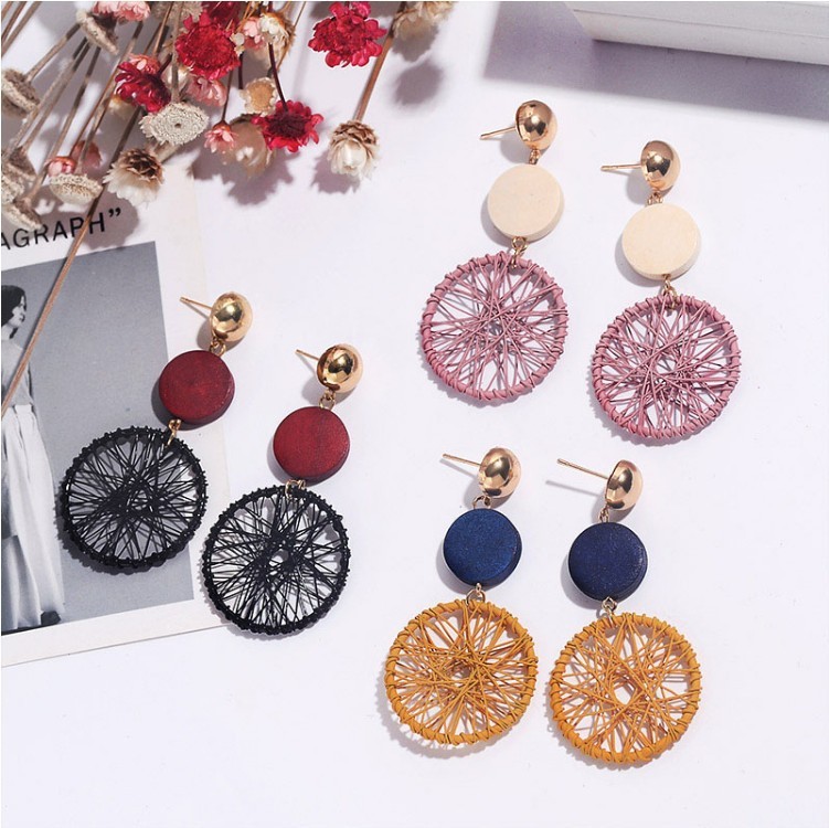 Circle Hollow Weave Net Drop Earring Women Fashion Jewelry Gift Drop & Dangle