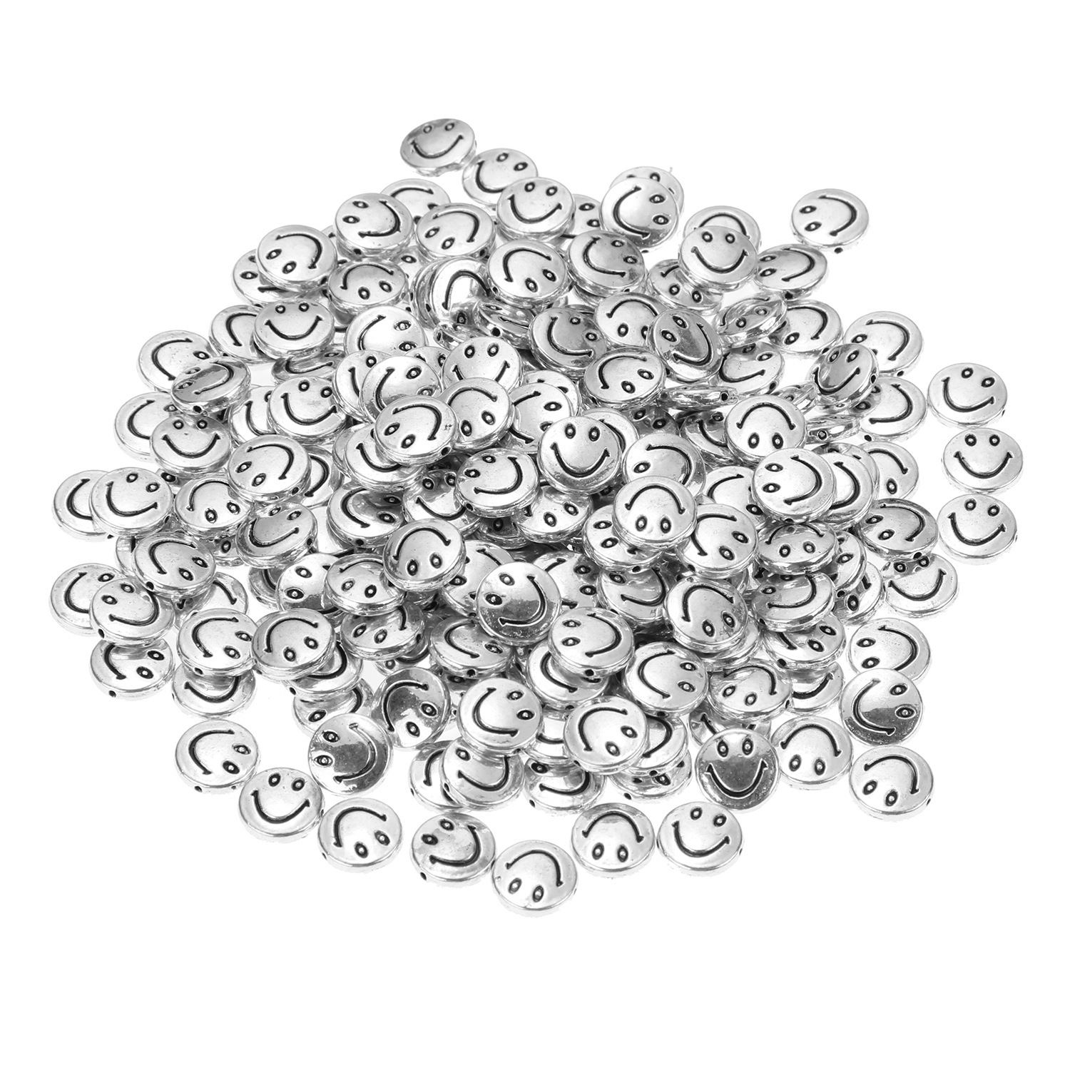 100PCS Silver Color Smile Alloy Beads 10MM