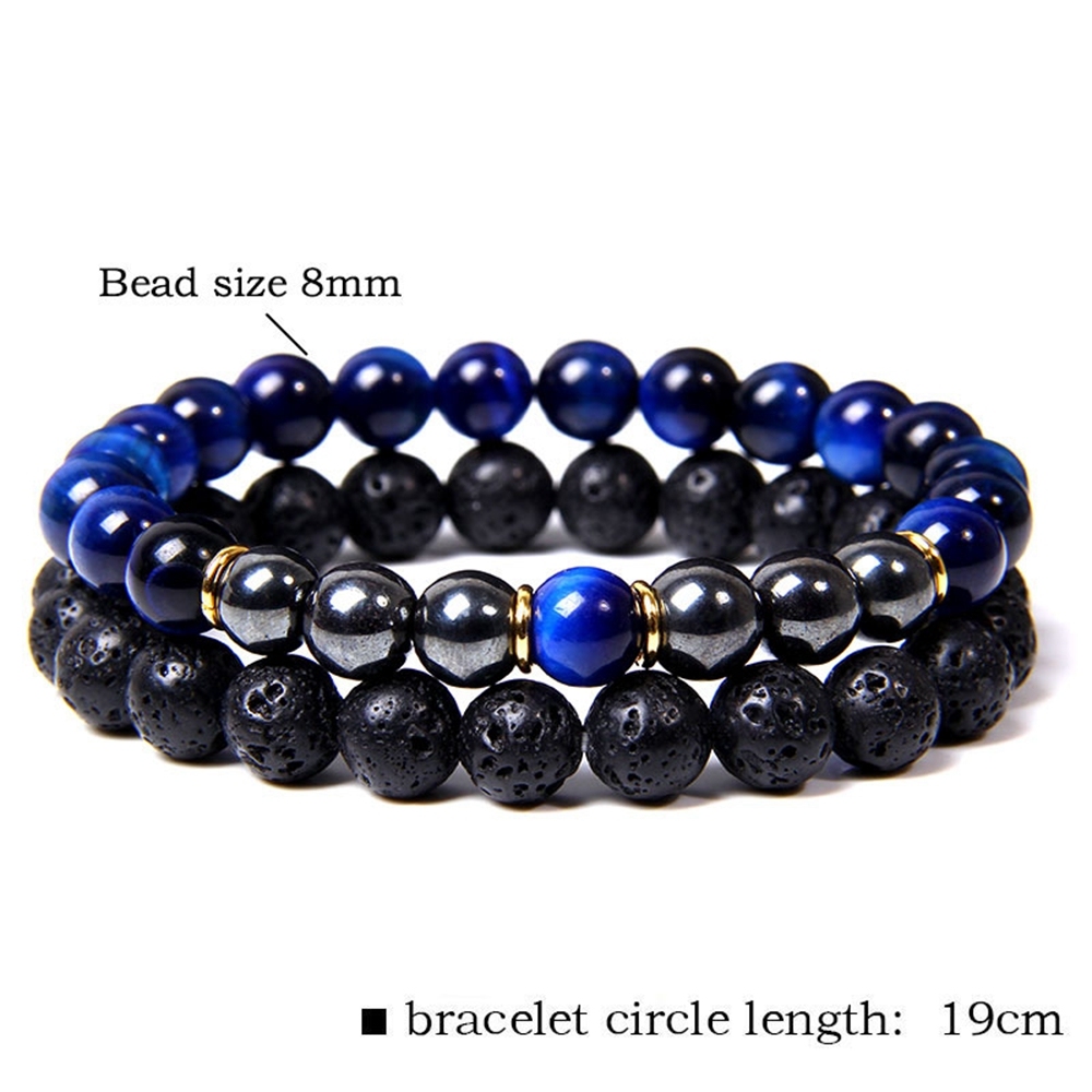 Lava Couples Bracelet for Women Men - 8mm Natural Bead Couples Bracelet for Couples Stress Relief Yoga Bracelet Lava Rock Elastic His and Hers Bracele
