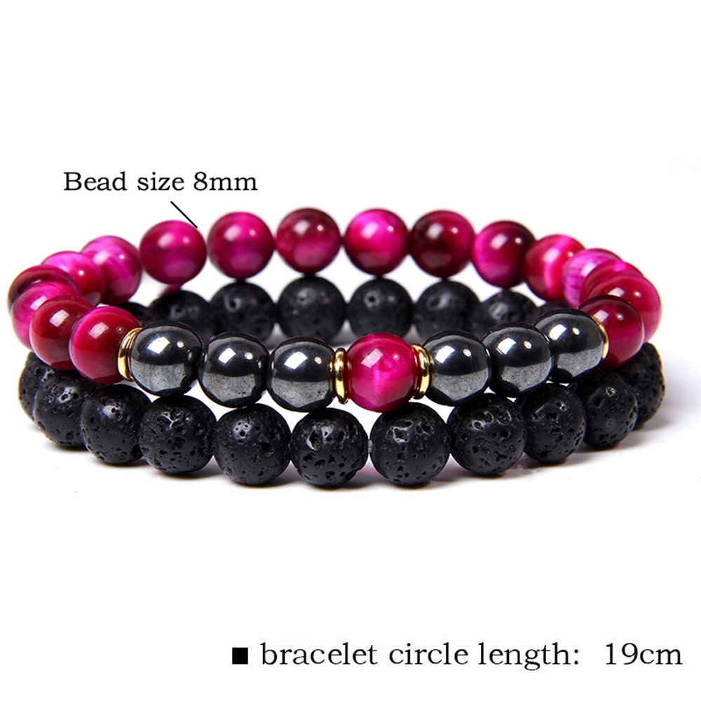 Lava Couples Bracelet for Women Men - 8mm Natural Bead Couples Bracelet for Couples Stress Relief Yoga Bracelet Lava Rock Elastic His and Hers Bracele
