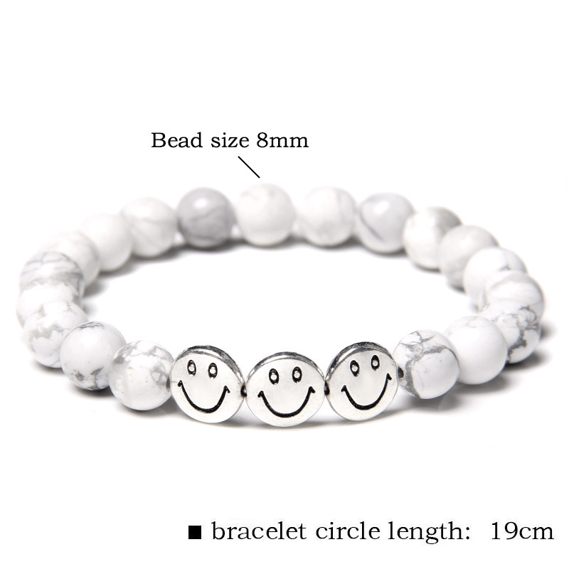 Natural Gemstone 8MM Beads Simle Face Alloy(3PCS) Stone Bracelet