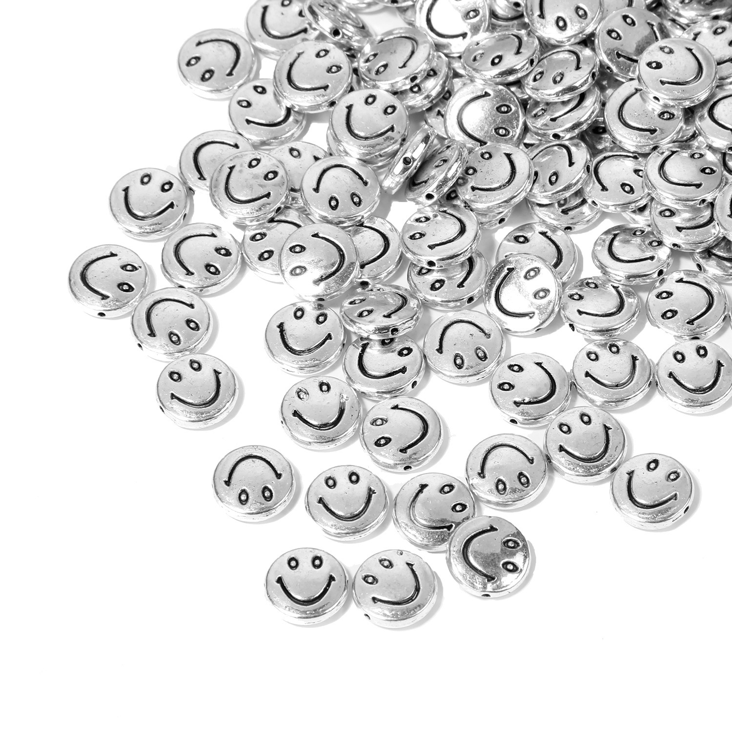 100PCS Silver Color Smile Alloy Beads 10MM