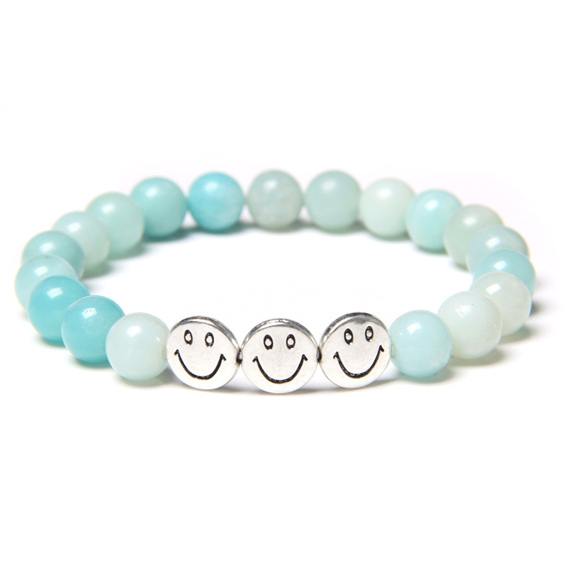 Natural Gemstone 8MM Beads Simle Face Alloy(3PCS) Stone Bracelet