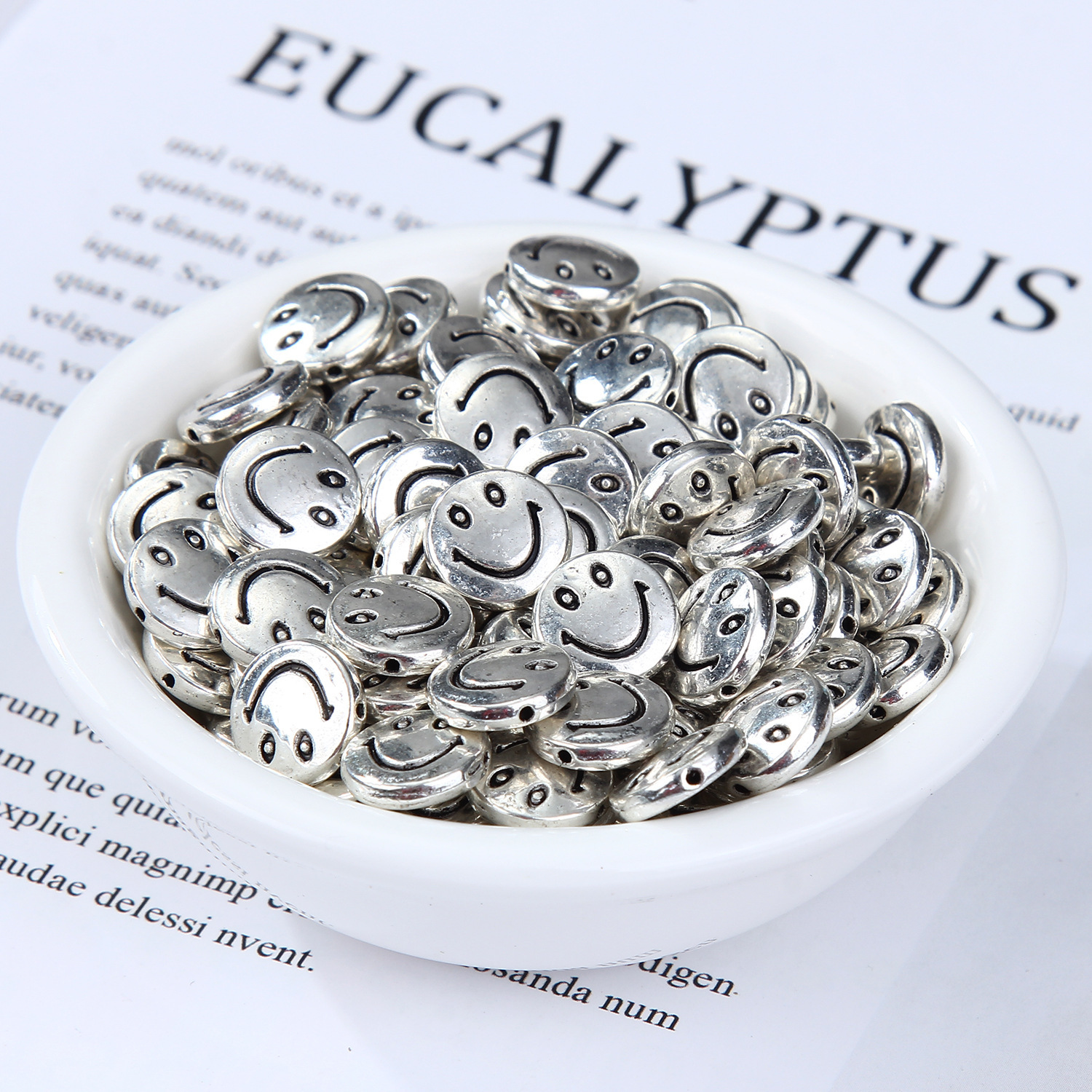 100PCS Silver Color Smile Alloy Beads 10MM