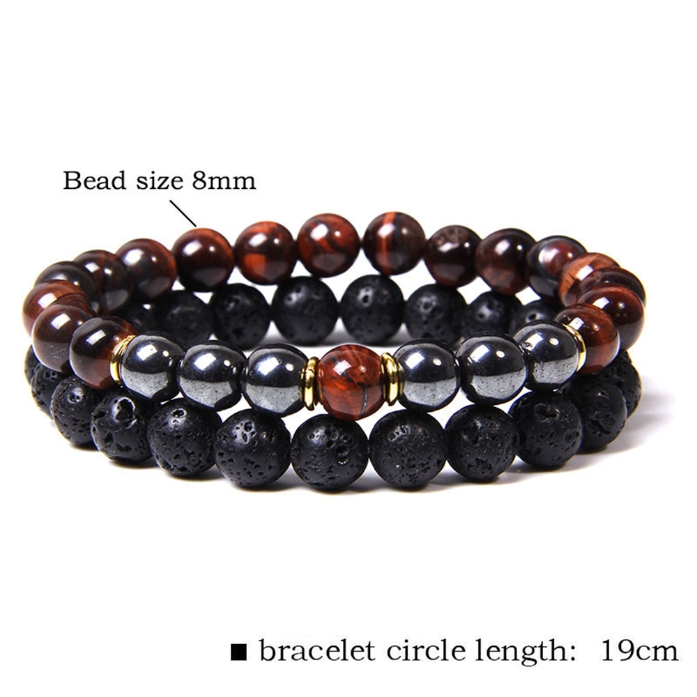 Lava Couples Bracelet for Women Men - 8mm Natural Bead Couples Bracelet for Couples Stress Relief Yoga Bracelet Lava Rock Elastic His and Hers Bracele