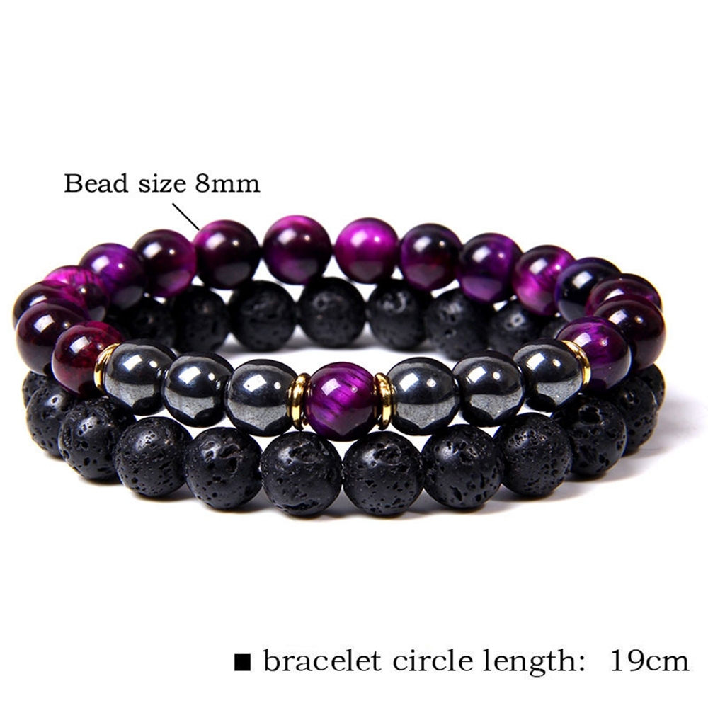 Lava Couples Bracelet for Women Men - 8mm Natural Bead Couples Bracelet for Couples Stress Relief Yoga Bracelet Lava Rock Elastic His and Hers Bracele