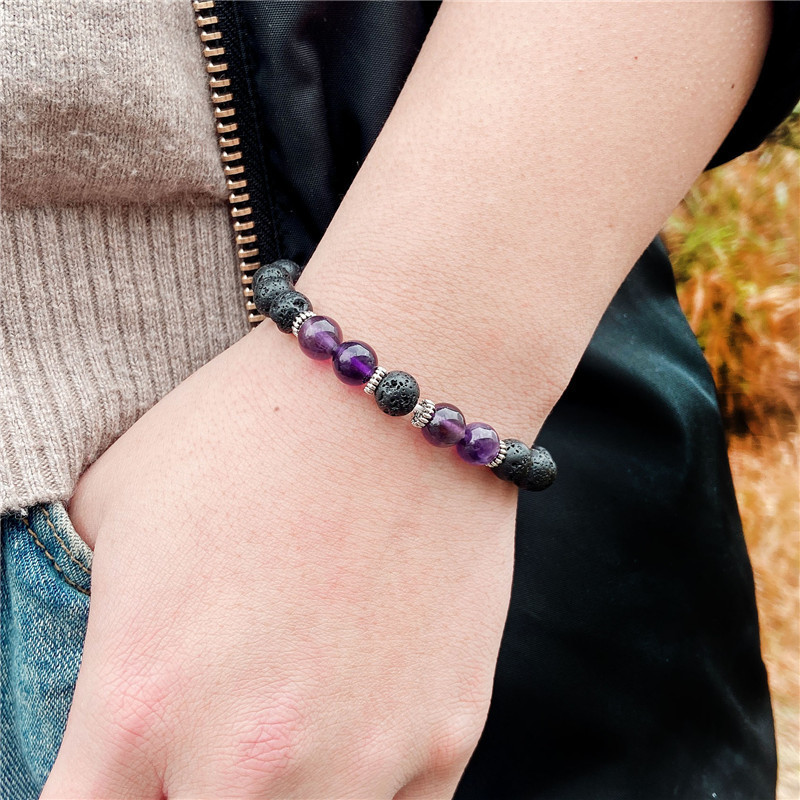 Lava Rock Bracelet - 4PCS 8mm natural Gemstone Stress Relief Yoga Beads Essential Oil Diffuser Healing for Men Women