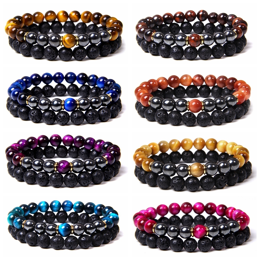 Lava Couples Bracelet for Women Men - 8mm Natural Bead Couples Bracelet for Couples Stress Relief Yoga Bracelet Lava Rock Elastic His and Hers Bracele