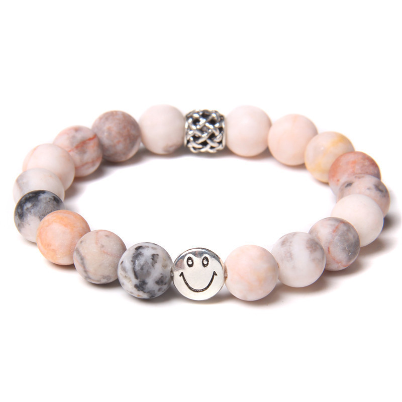 Natural Gemstone 8MM Beads Simle Face Alloy Stone Bracelet