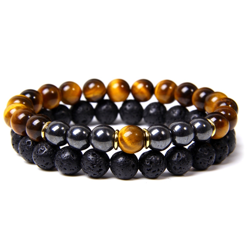 Lava Couples Bracelet for Women Men - 8mm Natural Bead Couples Bracelet for Couples Stress Relief Yoga Bracelet Lava Rock Elastic His and Hers Bracele