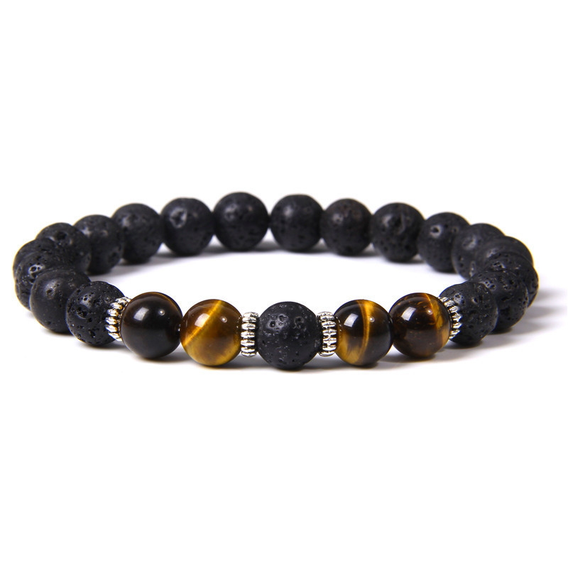 Lava Rock Bracelet - 4PCS 8mm natural Gemstone Stress Relief Yoga Beads Essential Oil Diffuser Healing for Men Women