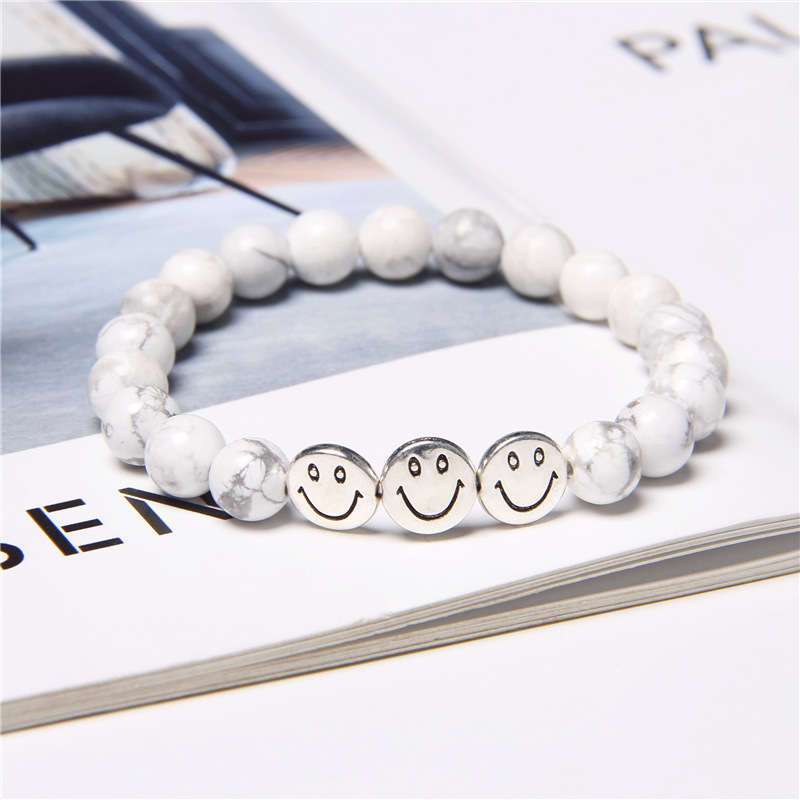 Natural Gemstone 8MM Beads Simle Face Alloy(3PCS) Stone Bracelet
