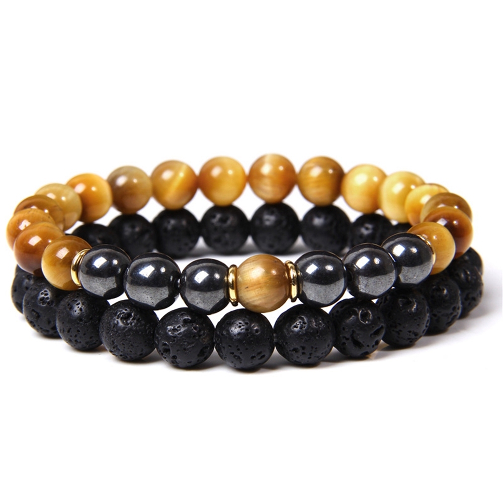 Lava Couples Bracelet for Women Men - 8mm Natural Bead Couples Bracelet for Couples Stress Relief Yoga Bracelet Lava Rock Elastic His and Hers Bracele