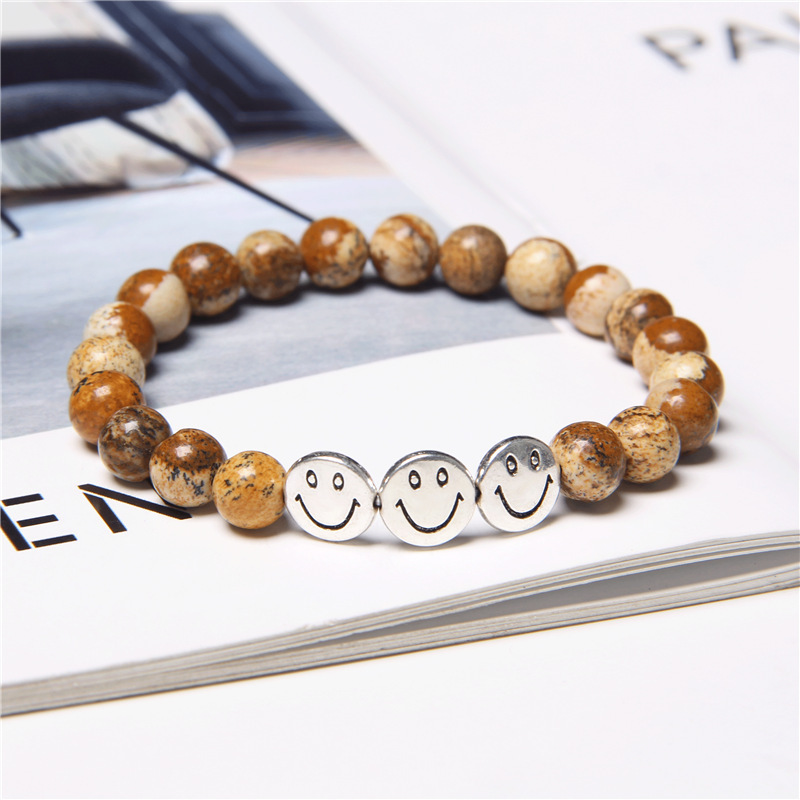 Natural Gemstone 8MM Beads Simle Face Alloy(3PCS) Stone Bracelet