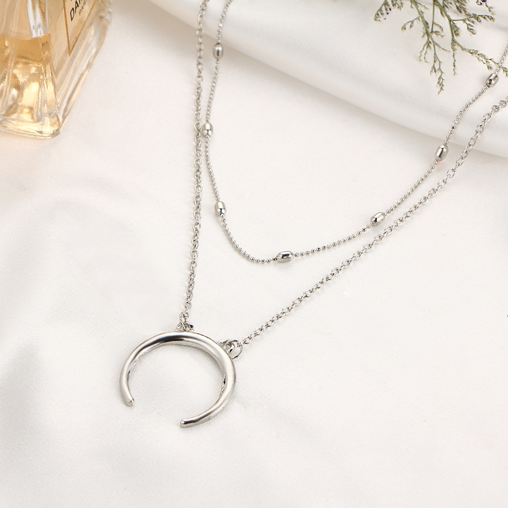 Boho Moon Pendant Necklace Silver Satellite Chain Layered Necklaces Choker Horn Crescent Clavicle Chain Necklace Jewelry for Women and Girls