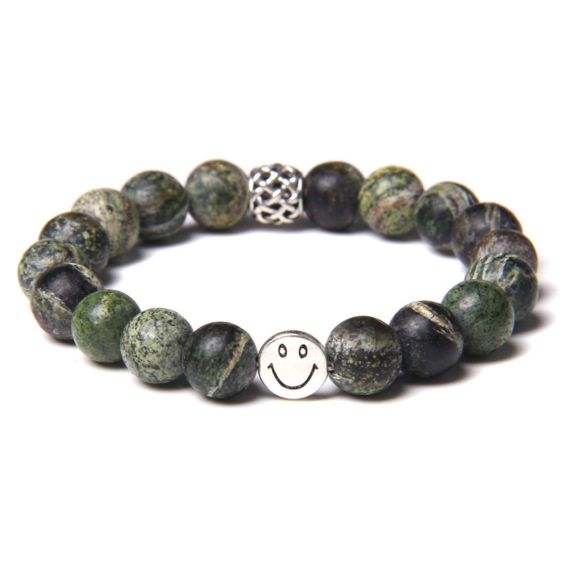 Natural Gemstone 8MM Beads Simle Face Alloy Stone Bracelet