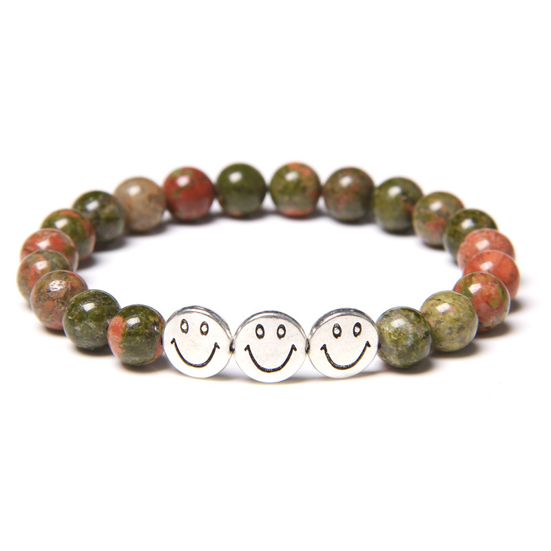 Natural Gemstone 8MM Beads Simle Face Alloy(3PCS) Stone Bracelet
