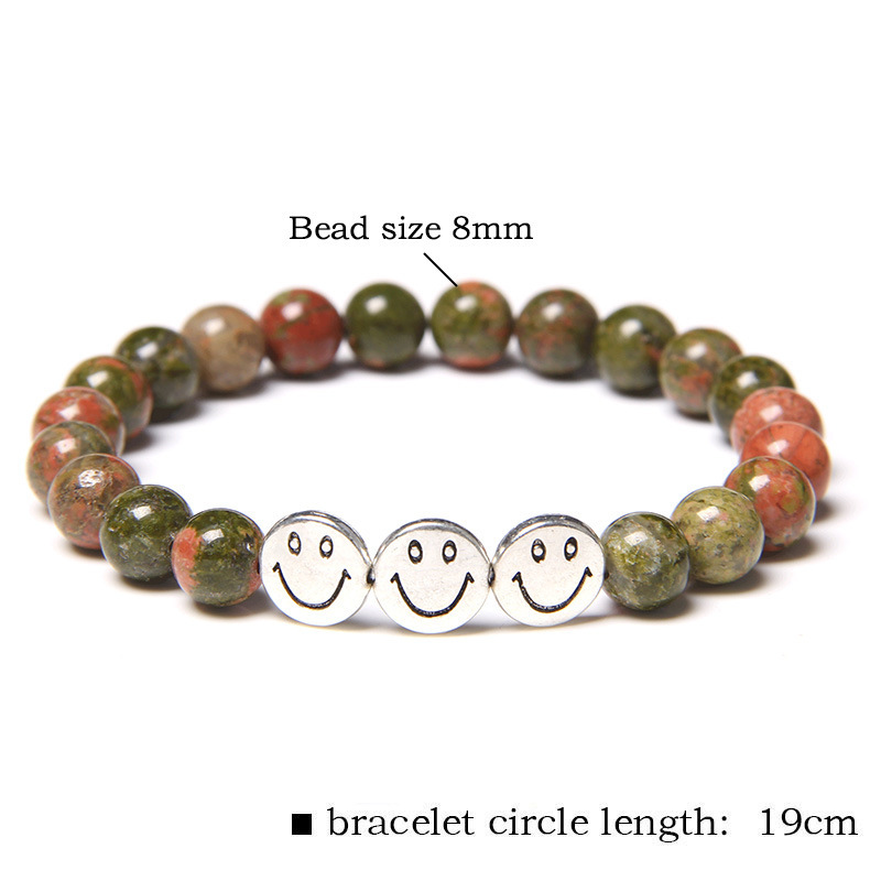 Natural Gemstone 8MM Beads Simle Face Alloy(3PCS) Stone Bracelet