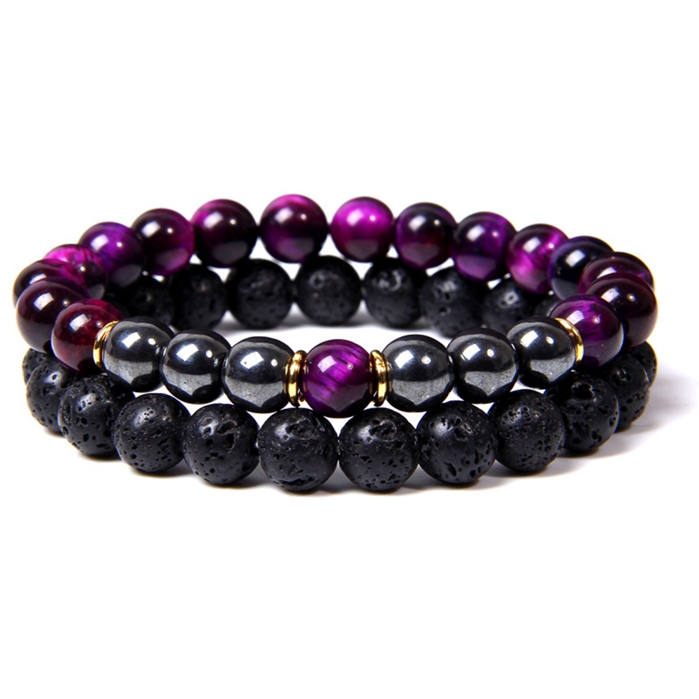 Lava Couples Bracelet for Women Men - 8mm Natural Bead Couples Bracelet for Couples Stress Relief Yoga Bracelet Lava Rock Elastic His and Hers Bracele