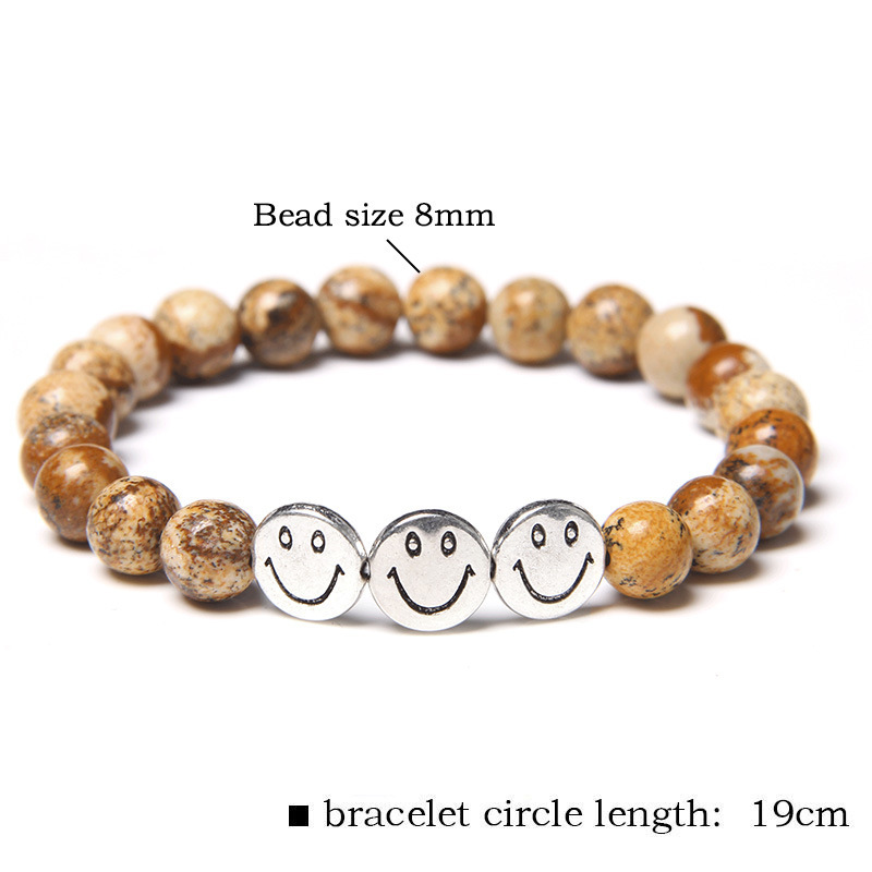 Natural Gemstone 8MM Beads Simle Face Alloy(3PCS) Stone Bracelet