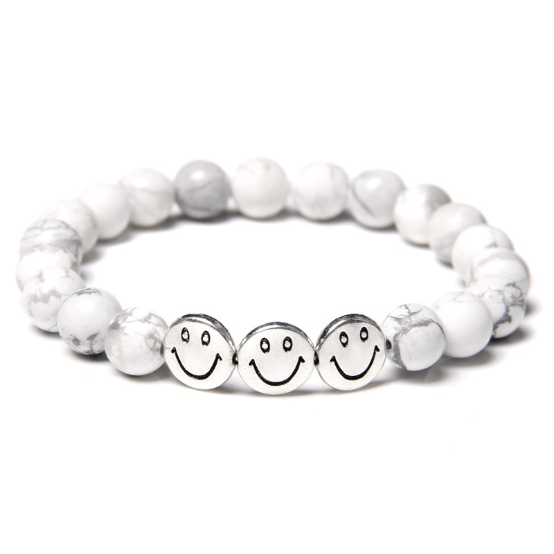 Natural Gemstone 8MM Beads Simle Face Alloy(3PCS) Stone Bracelet